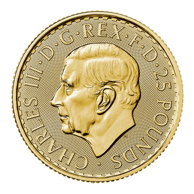 A picture of a 1/4 oz. Gold Britannia King Charles Effigy Coin (2023)